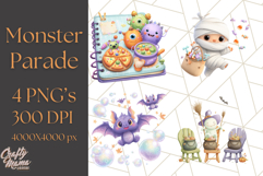 Halloween Costume Parade Clipart PNG with Monsters Clip Art Product Image 1