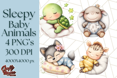Sleeping Baby Animals PNG, Cozy Pajama Bedtime Clipart Png Product Image 1