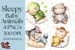 Sleeping Baby Animals PNG, Cozy Pajama Bedtime Clipart Png Product Image 1