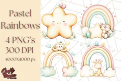 Pastel Plushie Rainbow Clipart PNG, Nursery Baby Animals Png Product Image 1