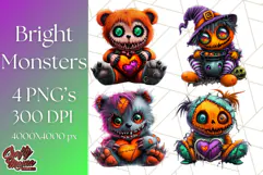 Spooky Cute Monster PNG Clipart, Adorable Halloween Monsters Product Image 1