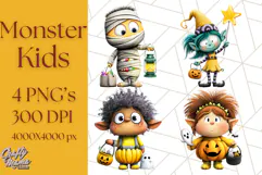 Monster Kids Clipart PNG, Cute Halloween Costume Art Product Image 1