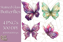 Stained Glass Butterfly PNG Colorful Clipart for Sublimation Product Image 1