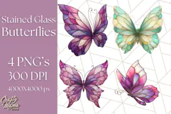 Stained Glass Butterfly PNG Colorful Clipart for Sublimation Product Image 1