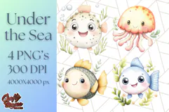Under the Sea Nursery Clipart, Ocean Animals PNG Product Image 1