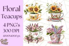 Vintage Floral Teacup Clipart PNG, Blooming Teacups Clip Art Product Image 1