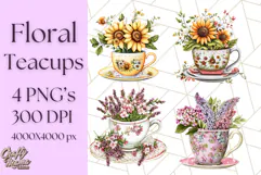 Vintage Floral Teacup Clipart PNG, Blooming Teacups Clip Art Product Image 1