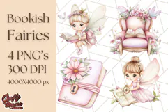 Bookish Fairy PNG Clipart, Whimsical Reading Elements Png Product Image 1
