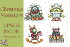 Christmas Monster Clipart, Funny Holiday Creature PNG Art Product Image 1