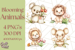 Cute Animals with Tulips PNG, Spring Flower Clipart Download Product Image 1