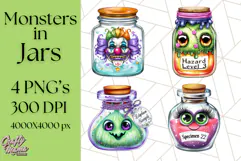 Halloween Monster Clipart PNG, Monsters in Jars, Spooky Png Product Image 1