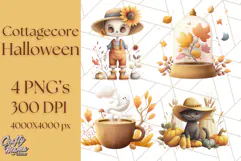 Cottagecore Halloween Clipart Cozy PNG, Autumn Fall Png Product Image 1