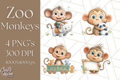 Zoo Monkeys Clipart, Cute Cartoon Jungle Monkeys PNG Product Image 1