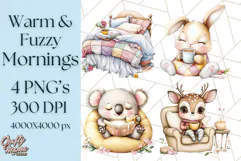 Warm & Fuzzy Mornings PNG Clipart, Cozy Animal Art Download Product Image 1