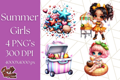 Chibi Summer Girls Clipart PNG, Bright Kawaii Summer Art Product Image 1
