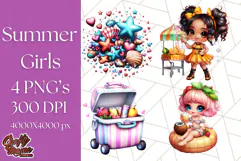 Chibi Summer Girls Clipart PNG, Bright Kawaii Summer Art Product Image 1
