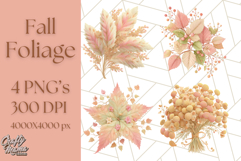 Fall Foliage Clipart PNG, Pink and Green Leaves Product Image 1