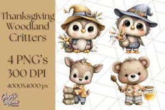 Thanksgiving Woodland Animals Clipart PNG Product Image 1