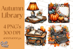 Autumn Library Clipart PNG, Cozy Fall Book Art Product Image 1
