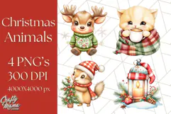 Vintage Christmas Clipart PNG, Cute Animals Holiday Elements Product Image 1