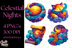 Whimsical Celestial Moon and Stars Clipart Constellation Png Product Image 1