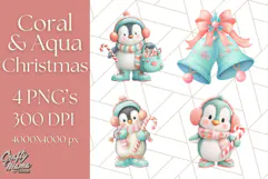 Coral and Aqua Christmas Clipart PNG, Pastel Holiday Art Product Image 1