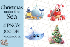 3D Under the Sea Christmas Clipart, Ocean Christmas PNG Product Image 1