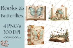 Cottagecore Butterfly and Book PNG Clipart Reading Elements Product Image 1