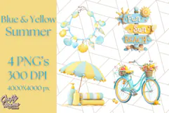 Sky Blue and Sunshine Yellow Summer Clipart PNG, Tropical Product Image 1