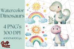 Watercolor Dinosaur and Rainbow PNG Clipart, Baby Nursery Product Image 1