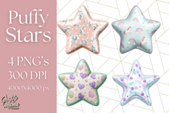 Cute Puffy Star Clipart PNG, 3D Glossy Pastel Stars Clip Art Product Image 1