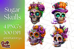 Bright Sugar Skull PNG Clipart, Halloween Colorful Skull Png Product Image 1
