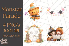 Halloween Costume Parade Clipart PNG with Monsters Clip Art Product Image 1