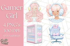 Pastel Gamer Girl Clipart PNG, Kawaii Gaming Elements Product Image 1