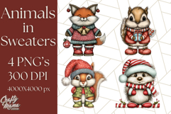 Christmas Animal Clipart, Festive Animals in Holiday Outfits Product Image 1