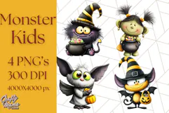 Monster Kids Clipart PNG, Cute Halloween Costume Art Product Image 1