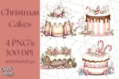 Christmas Cake Clipart PNG, Cottagecore Holiday Desserts Product Image 1