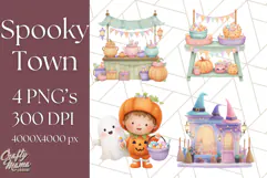 Pastel Halloween Town PNG Clipart, Spooky Shops & Homes Png Product Image 1