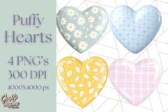 Pastel Puffy Patterned Hearts Clipart PNG, 3D Look Heart Png Product Image 1