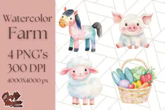 Watercolor Farm Animals PNG Clipart, Baby Nursery Decor Png Product Image 1