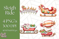 Santa Sleigh Ride Clipart PNG, Flying Reindeer Christmas Art Product Image 1