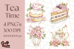 Pastel Tea Clip Art PNG with Sweets and Floral Accents Png Product Image 1