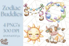Zodiac Buddies Clipart PNG, Cute Astrology Clip Art Product Image 1
