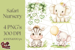 Pastel Safari Jungle Baby Animals PNG Clipart, Nursery Product Image 1
