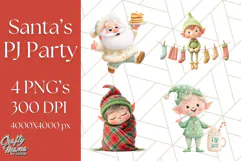 Santa’s Pajama Day Clipart, Cute Christmas Bedtime PNG Product Image 1