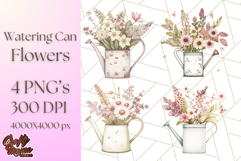 Watering Can Flowers PNG, Rustic Floral Watercolor Clipart Product Image 1