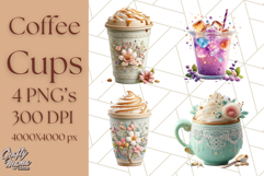 Pastel Coffee Mug Clipart PNG, Latte Iced Coffee Tea Cups Product Image 1