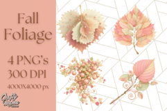 Fall Foliage Clipart PNG, Pink and Green Leaves Product Image 1