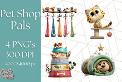 Pet Shop Clipart, Cute Big Eyed Animals, Kawaii Pets PNG Product Image 1