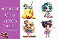 Chibi Summer Girls Clipart PNG, Bright Kawaii Summer Art Product Image 1